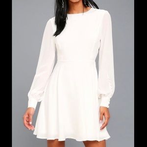 Lulus White Skater Dress with long sleeves